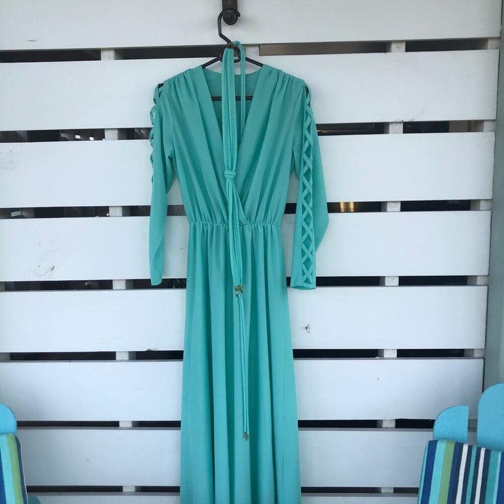 VTG 60s 70s retro handmade one of a kind maxi dress with arm cutouts - Picture 9 of 10